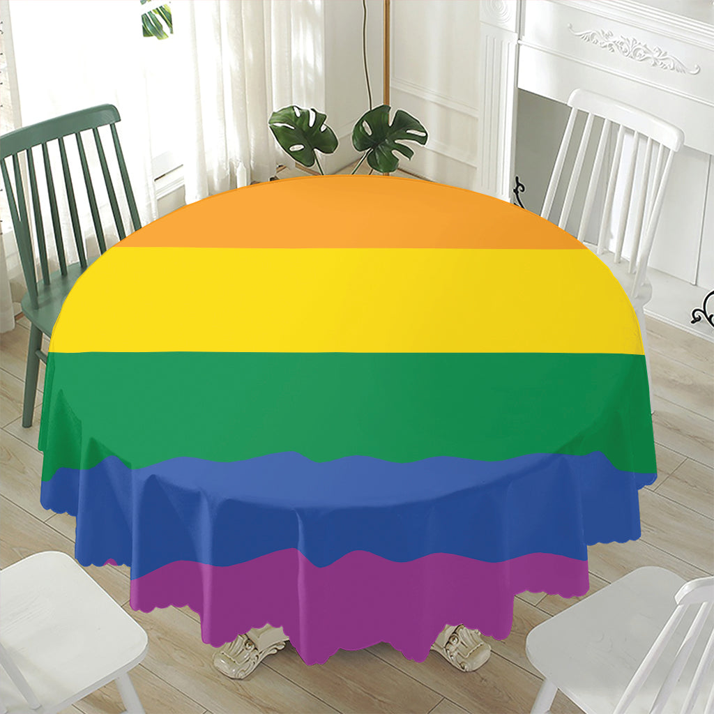LGBT Pride Rainbow Flag Print Waterproof Round Tablecloth