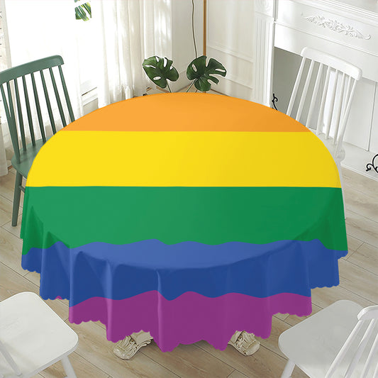 LGBT Pride Rainbow Flag Print Waterproof Round Tablecloth