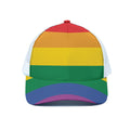 LGBT Pride Rainbow Flag Print White Mesh Trucker Hat