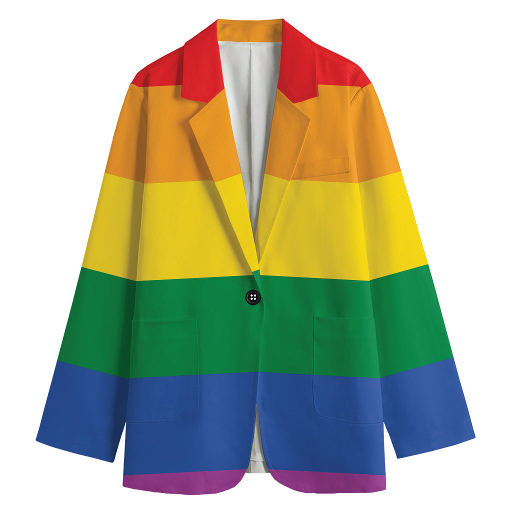 LGBT Pride Rainbow Flag Print Women's Cotton Blazer