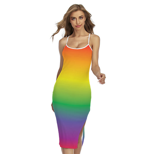 LGBT Pride Rainbow Gradient Print Cross Back Cami Dress