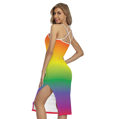 LGBT Pride Rainbow Gradient Print Cross Back Cami Dress