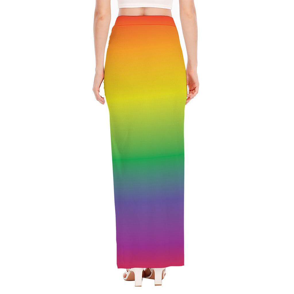 LGBT Pride Rainbow Gradient Print High Slit Maxi Skirt