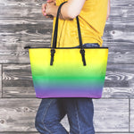 LGBT Pride Rainbow Gradient Print Leather Tote Bag