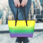 LGBT Pride Rainbow Gradient Print Leather Tote Bag