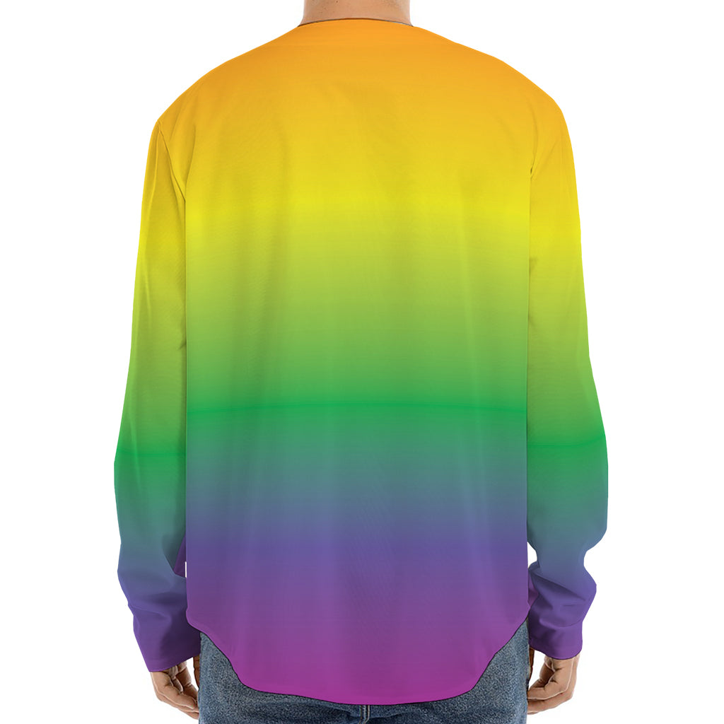 LGBT Pride Rainbow Gradient Print Long Sleeve Baseball Jersey