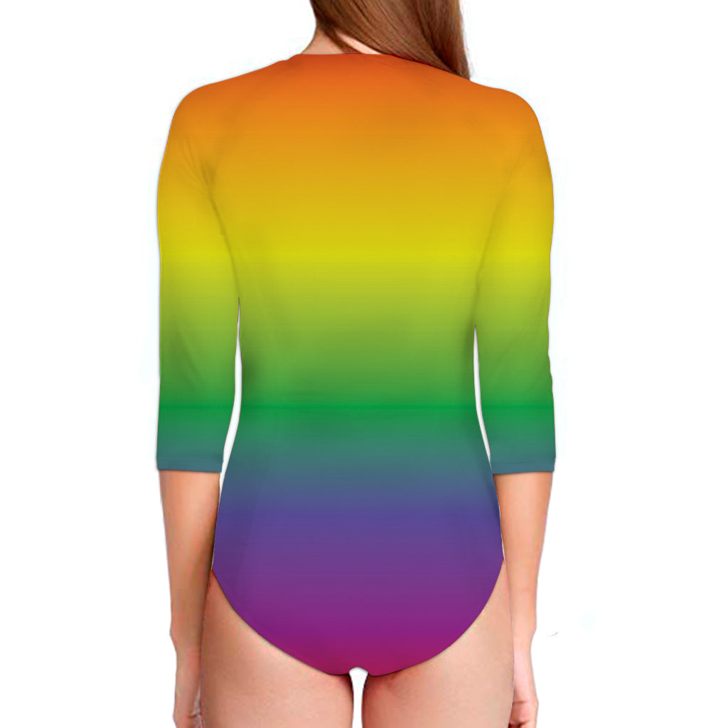 LGBT Pride Rainbow Gradient Print Long Sleeve Swimsuit