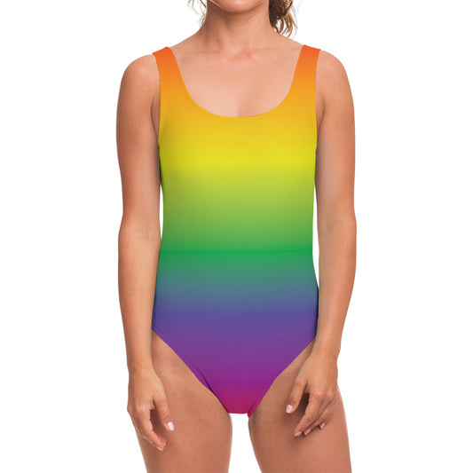 LGBT Pride Rainbow Gradient Print One Piece Swimsuit