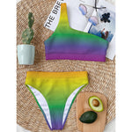 LGBT Pride Rainbow Gradient Print One Shoulder Bikini Top