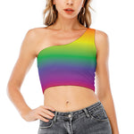 LGBT Pride Rainbow Gradient Print One Shoulder Crop Top