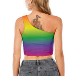 LGBT Pride Rainbow Gradient Print One Shoulder Crop Top
