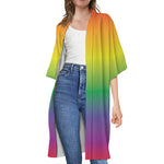 LGBT Pride Rainbow Gradient Print Open Front Beach Cover Up
