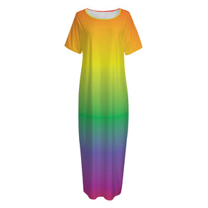 LGBT Pride Rainbow Gradient Print Short Sleeve Long Nightdress