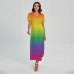 LGBT Pride Rainbow Gradient Print Short Sleeve Maxi Dress
