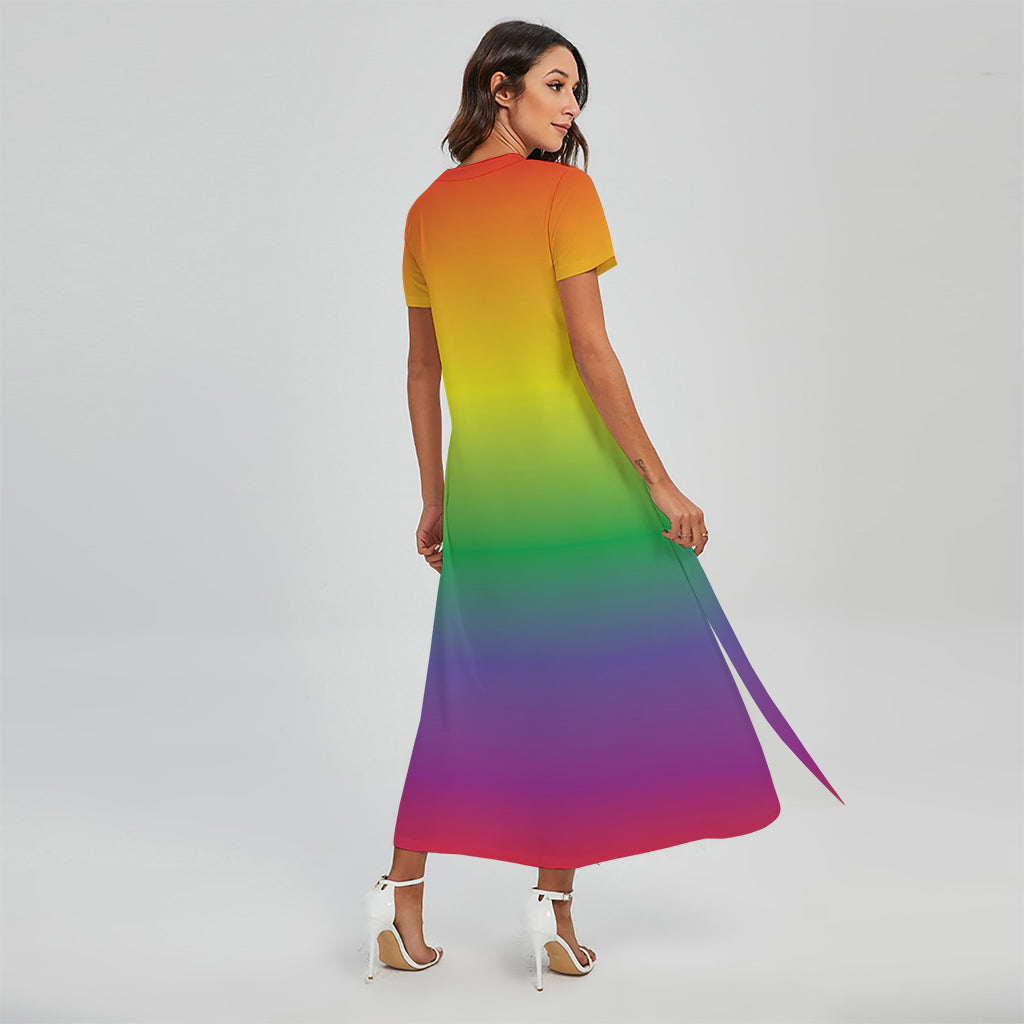 LGBT Pride Rainbow Gradient Print Short Sleeve Maxi Dress
