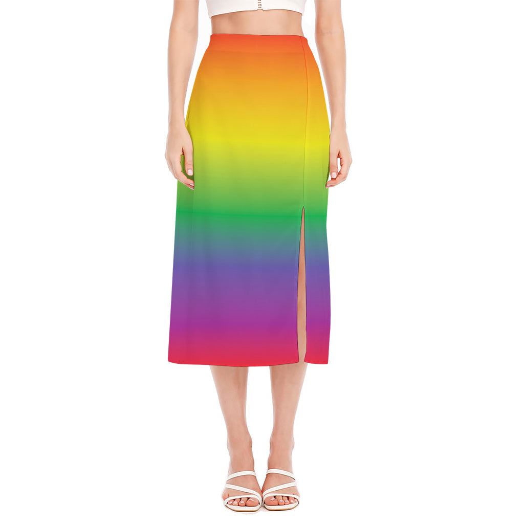 LGBT Pride Rainbow Gradient Print Side Slit Midi Skirt