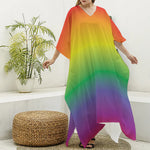 LGBT Pride Rainbow Gradient Print Silk V-Neck Kaftan Dress