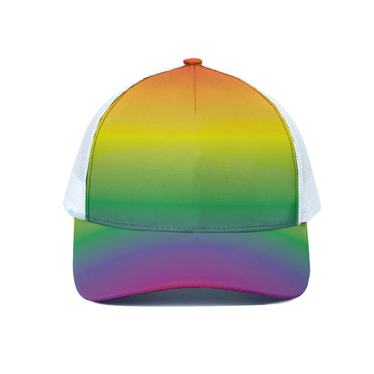LGBT Pride Rainbow Gradient Print White Mesh Trucker Cap