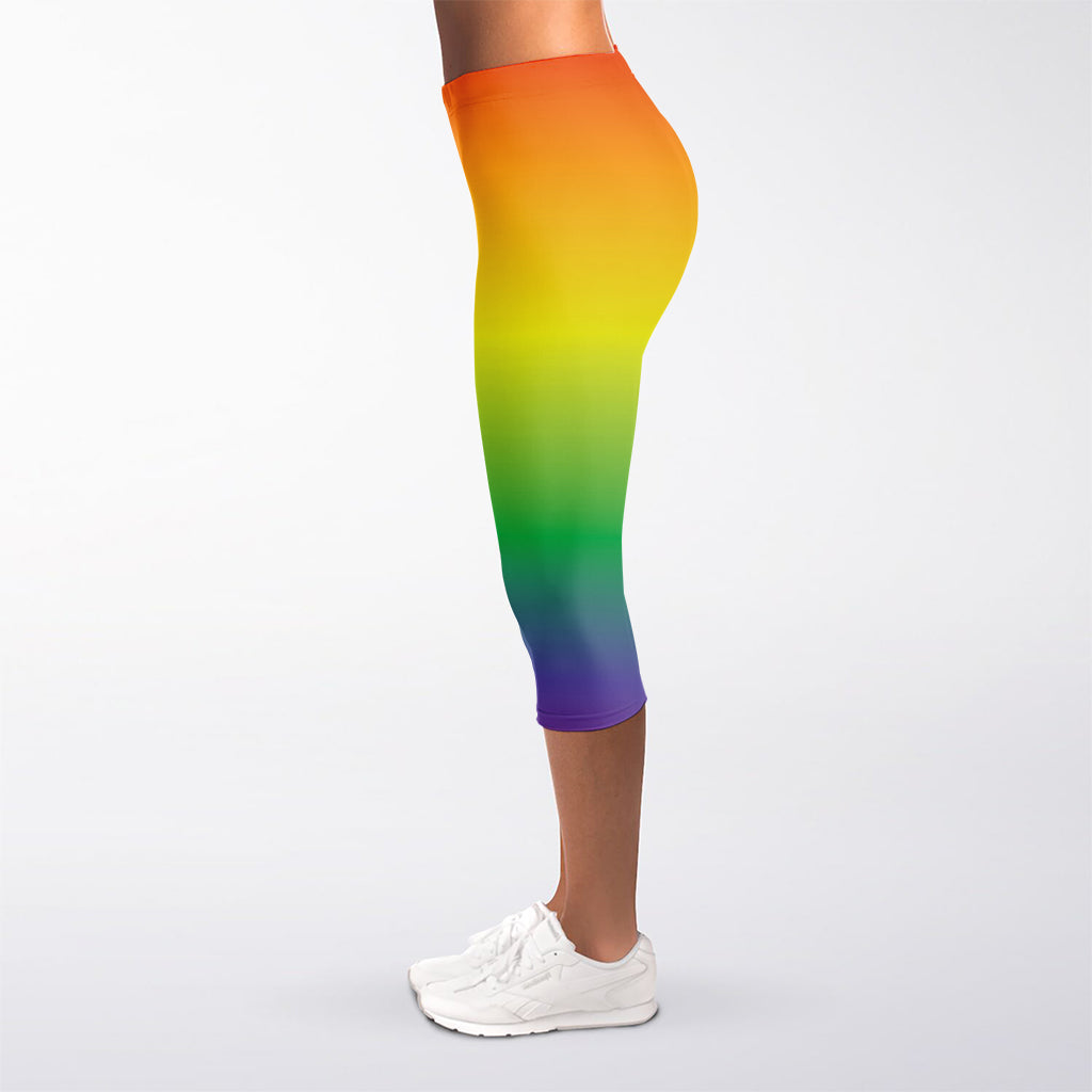 LGBT Pride Rainbow Gradient Print Women's Capri Leggings