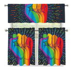 LGBT Pride Rainbow Hand Print 3 Piece Kitchen Curtains