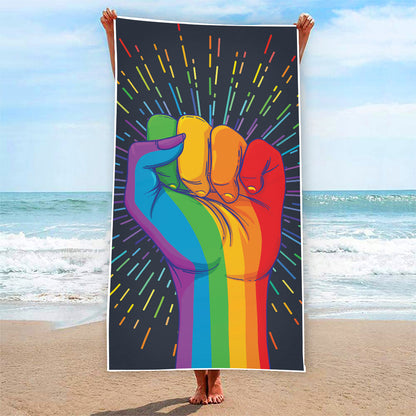 LGBT Pride Rainbow Hand Print Beach Towel