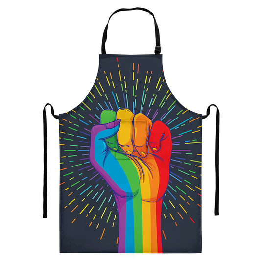 LGBT Pride Rainbow Hand Print Bib Apron With Pocket