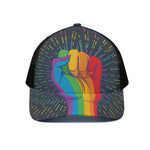 LGBT Pride Rainbow Hand Print Black Mesh Trucker Cap