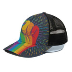 LGBT Pride Rainbow Hand Print Black Mesh Trucker Cap