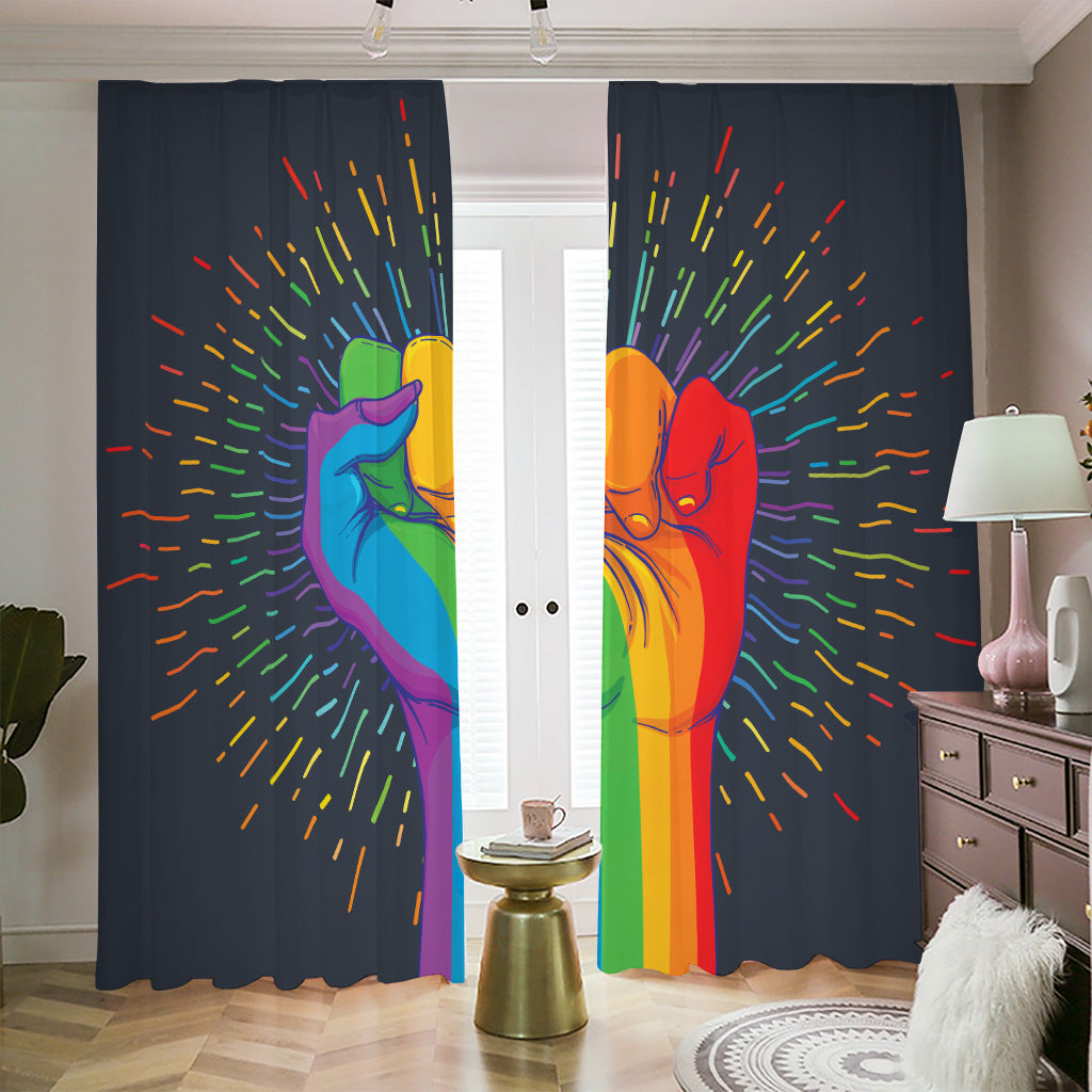 LGBT Pride Rainbow Hand Print Blackout Pencil Pleat Curtains