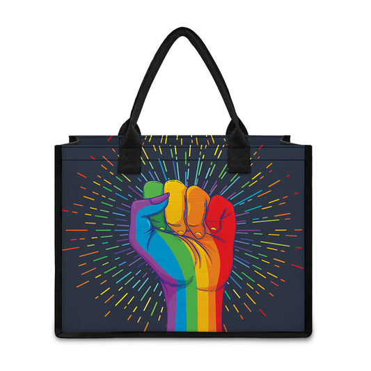 LGBT Pride Rainbow Hand Print Canvas Tote Bag