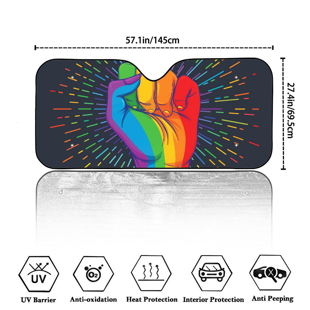 LGBT Pride Rainbow Hand Print Car Windshield Sun Shade