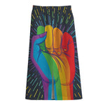 LGBT Pride Rainbow Hand Print Cotton Front Slit Maxi Skirt