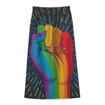 LGBT Pride Rainbow Hand Print Cotton Front Slit Maxi Skirt