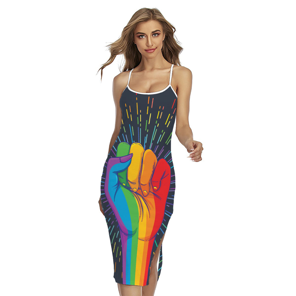 LGBT Pride Rainbow Hand Print Cross Back Cami Dress