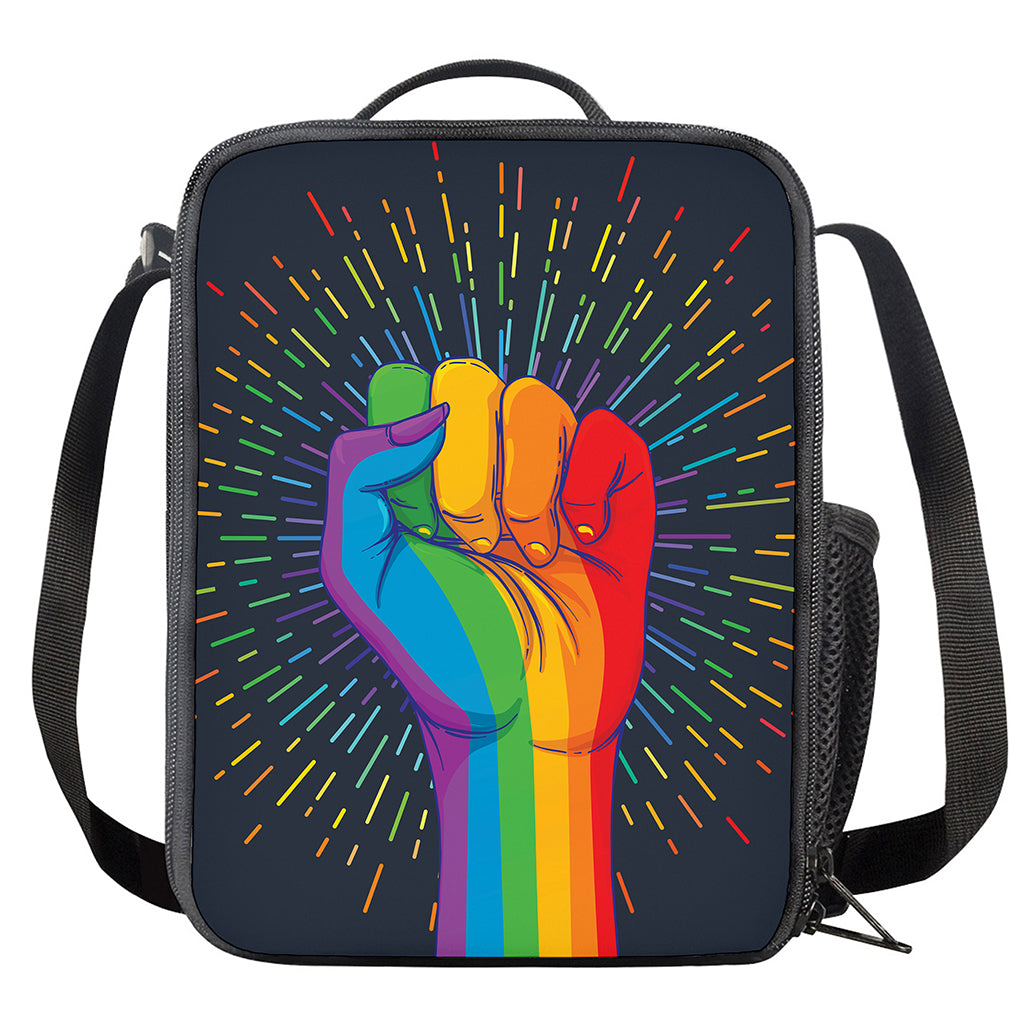 LGBT Pride Rainbow Hand Print Crossbody Lunch Bag