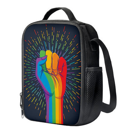 LGBT Pride Rainbow Hand Print Crossbody Lunch Bag