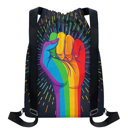 LGBT Pride Rainbow Hand Print Drawstring Backpack