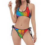 LGBT Pride Rainbow Hand Print Halter Scoop Tie Side Bikini