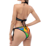 LGBT Pride Rainbow Hand Print Halter Scoop Tie Side Bikini