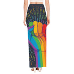 LGBT Pride Rainbow Hand Print High Slit Maxi Skirt