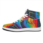 LGBT Pride Rainbow Hand Print High Top Leather Sneakers