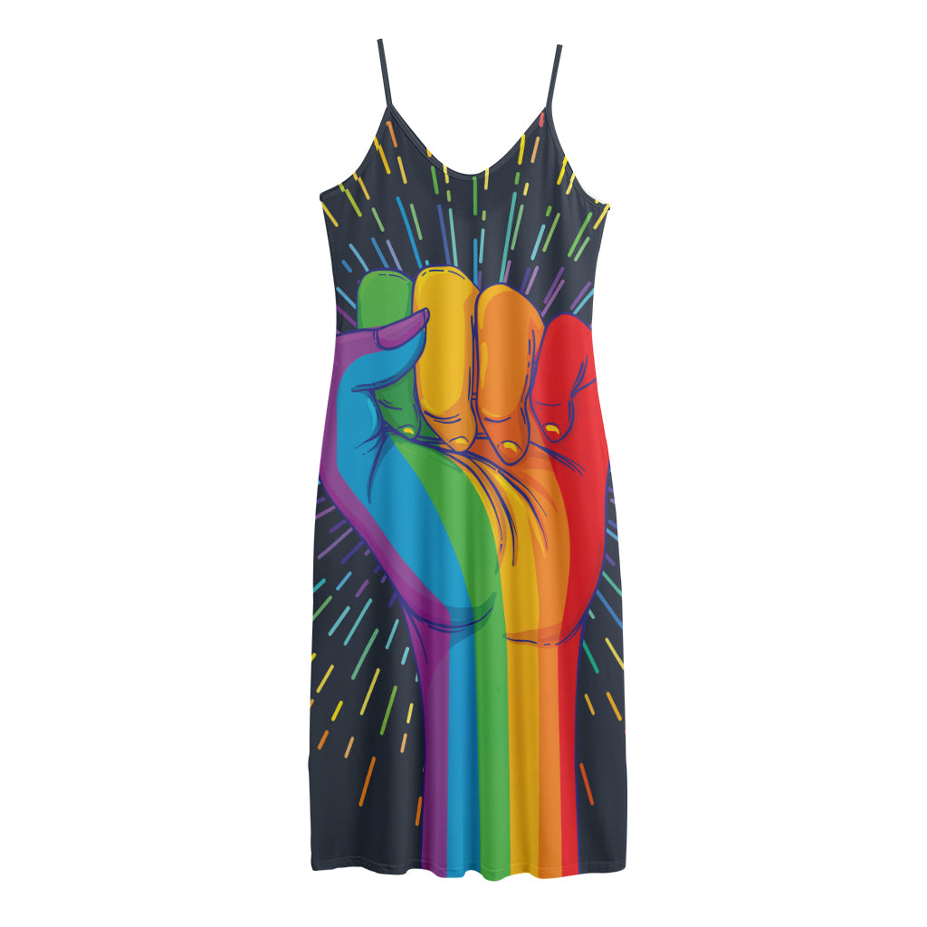 LGBT Pride Rainbow Hand Print Jersey Midi Cami Dress