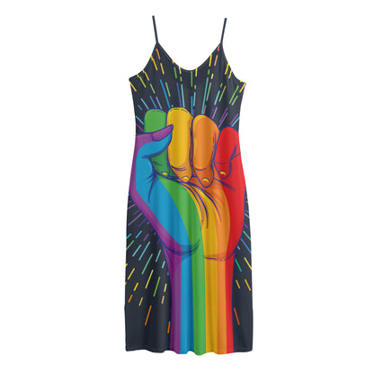 LGBT Pride Rainbow Hand Print Jersey Midi Cami Dress