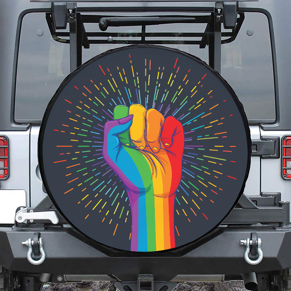 LGBT Pride Rainbow Hand Print Leather Spare Tire Cover