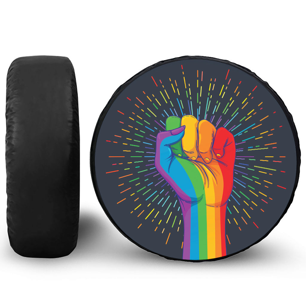 LGBT Pride Rainbow Hand Print Leather Spare Tire Cover