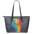 LGBT Pride Rainbow Hand Print Leather Tote Bag With Zipper
