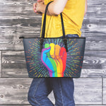LGBT Pride Rainbow Hand Print Leather Tote Bag