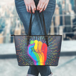 LGBT Pride Rainbow Hand Print Leather Tote Bag