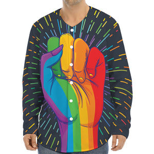 LGBT Pride Rainbow Hand Print Long Sleeve Baseball Jersey