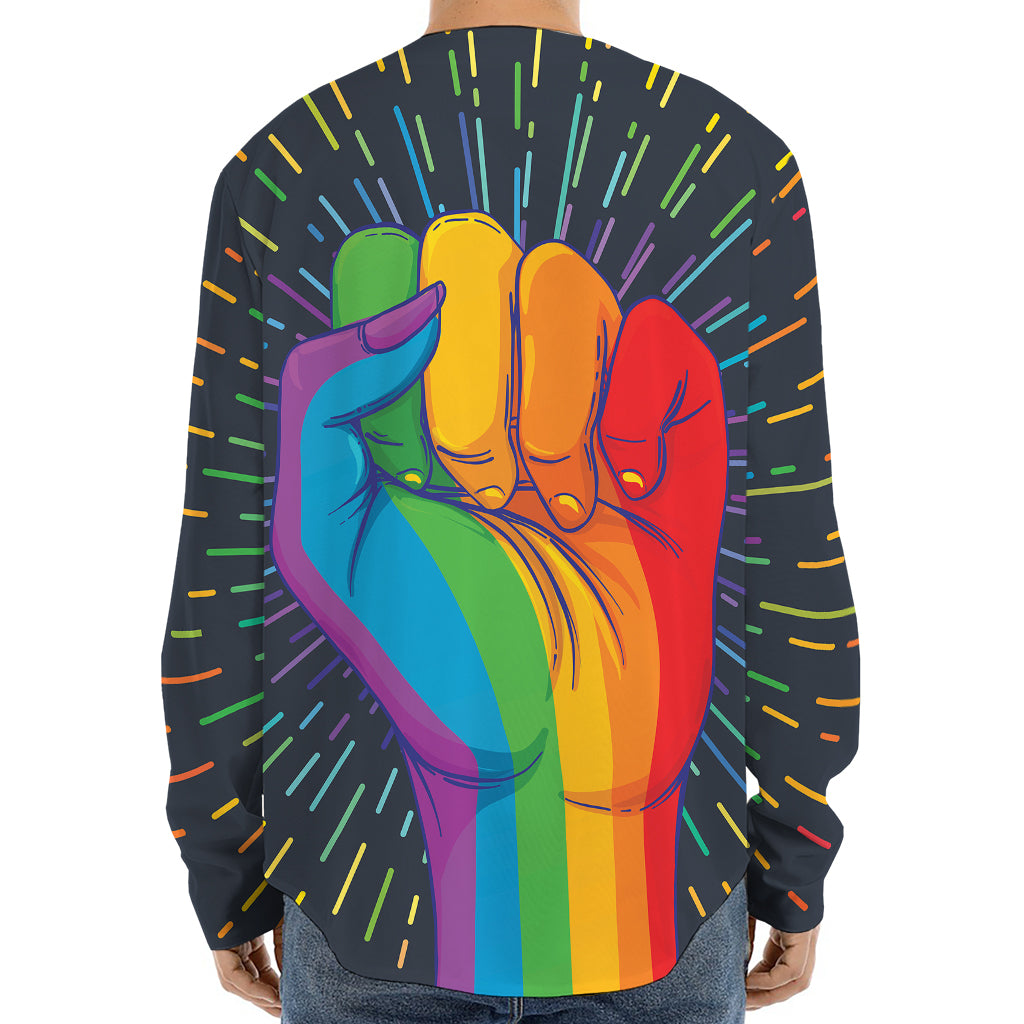 LGBT Pride Rainbow Hand Print Long Sleeve Baseball Jersey